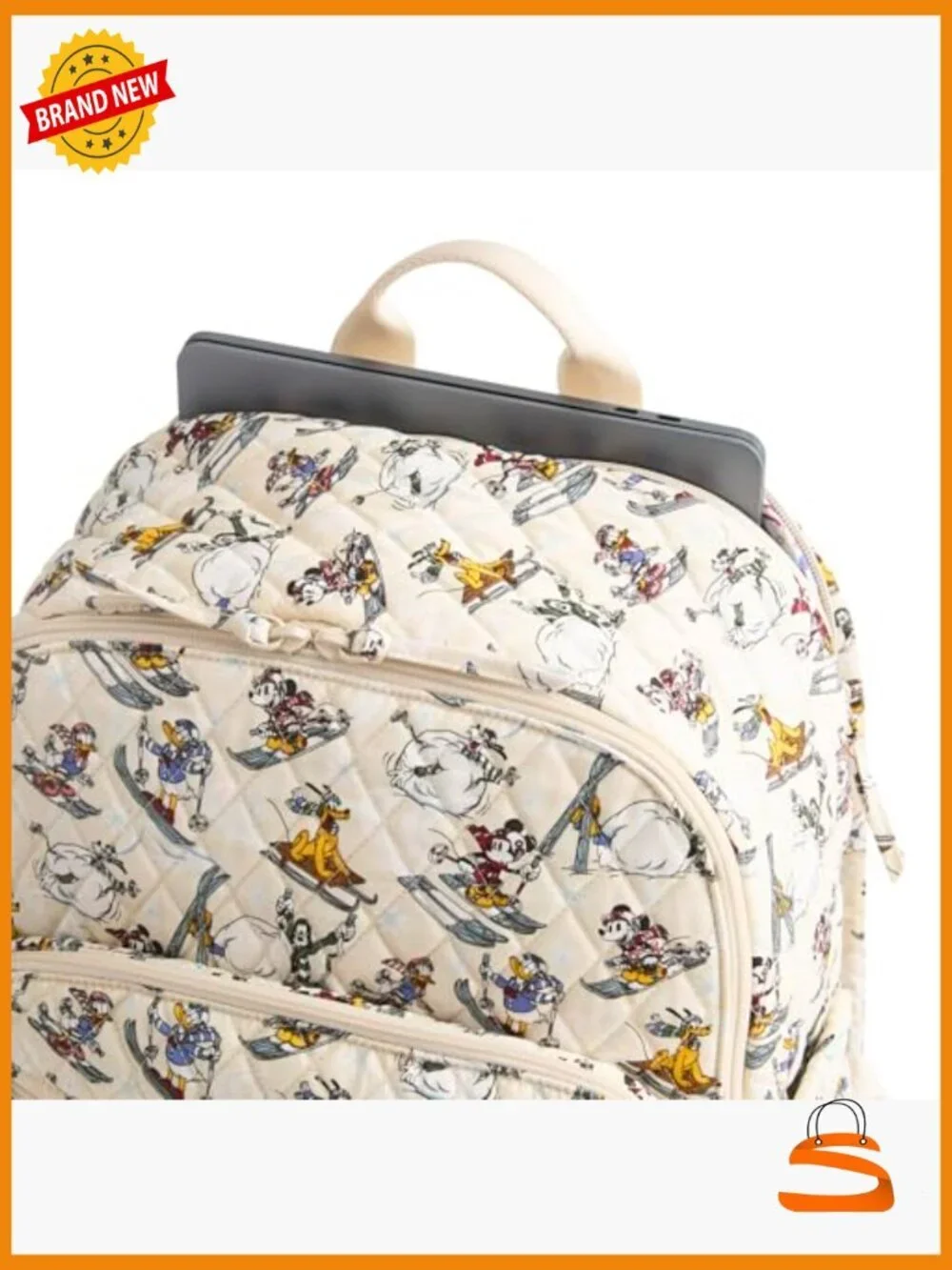 Disney Cotton Quilted Laptop Backpack, Premium Ski Mickey